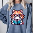 Adorable Book Lover Maine Coon Cat With Reading Glasses Cute Comfort Colors Sweatshirt Denim