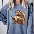 Alligator Snapping Turtle Reading A Book Comfort Colors Sweatshirt Denim