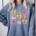 Apple Coquette Bow Books First Day Of School Back To School Comfort Colors Sweatshirt Denim Apple Coquette Bow Books First Day Of School Back To School Comfort Colors Sweatshirt Denim