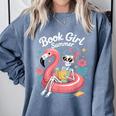 Book Girl Summer Skeleton Reading Books Lovers Beach Comfort Colors Sweatshirt Denim