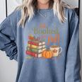 All Booked For Fall Books Coffee Fall Leaves Pumpkins Autumn Comfort Colors Sweatshirt Denim