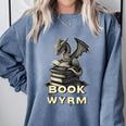 Bookwyrm Dragon Fantasy Bookish Fairytale Book Lover Comfort Colors Sweatshirt Denim