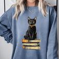 Cat Sitting On Books Comfort Colors Sweatshirt Denim Cat Sitting On Books Comfort Colors Sweatshirt Denim