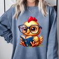 Chicken Reading a Book Farm Animal Chick Comfort Colors Sweatshirt Denim