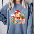 Christmas Gingerbread Man Reading Book Snowflake Teacher Comfort Colors Sweatshirt Denim