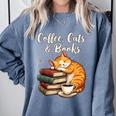 Coffee Cats & Books Lover For Women & Girls Coffee Comfort Colors Sweatshirt Denim
