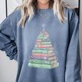 Cute Bookmas Christmas Book Tree Book Lover Teacher Comfort Colors Sweatshirt Denim