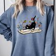 Cute Cat Flower Garden Book Kitty Reading Floral Men Women Girls Kids Comfort Colors Sweatshirt Denim Cute Cat Flower Garden Book Kitty Reading Floral Men Women Girls Kids Comfort Colors Sweatshirt Denim