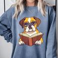 Cute Dog Boxer Reading Book Comfort Colors Sweatshirt Denim