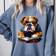 Cute Dog English Bulldog Reading Book Comfort Colors Sweatshirt Denim