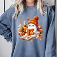 Cute Ghost Reading Book Lovers Halloween Pumpkin Women Girls Comfort Colors Sweatshirt Denim Cute Ghost Reading Book Lovers Halloween Pumpkin Women Girls Comfort Colors Sweatshirt Denim