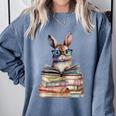 Cute Reading Bunny With Glasses Books Bookworm Reader Book Premium Tri-Blend Comfort Colors Sweatshirt Denim