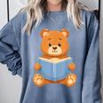 Cute Teddy Bear Reading Book Adorable For Readers Comfort Colors Sweatshirt Denim