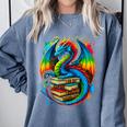 Dragon Reading Colorful Fantasy Book Lover Comfort Colors Sweatshirt Denim