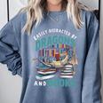 Easily Distracted By Dragons And Books Bookworm Comfort Colors Sweatshirt Denim