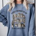 Easily Distracted By Plants Cats & Books Planting Gardening Comfort Colors Sweatshirt Denim