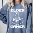 Elder Gamer Retro Video Game Nostalgia Old Gamer Comfort Colors Sweatshirt Denim