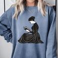 Emily Dickinson Reading A Book Comfort Colors Sweatshirt Denim
