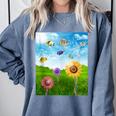 Frutiger Aero Aesthetic Tech Scenery Fishes Sunflower Comfort Colors Sweatshirt Denim