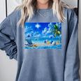 Frutiger Aero Beach Y2k Aesthetic Palm Tree Sand Ocean Premium Comfort Colors Sweatshirt Denim