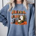Ghost Library Reading Books Halloween Men Women Kids Comfort Colors Sweatshirt Denim