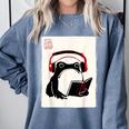 Grumpy Frog Books Music Kawaii Ink Japanese Comfort Colors Sweatshirt Denim