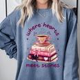 Where Hearts Groovy Meet Stories Coffee Books Valentines Day Comfort Colors Sweatshirt Denim Where Hearts Groovy Meet Stories Coffee Books Valentines Day Comfort Colors Sweatshirt Denim