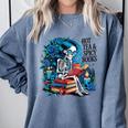 Hot Tea & Spicy Books Skeleton Reader Comfort Colors Sweatshirt Denim