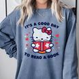 It's a Good Day To Read a Book Cute Cat Book Day Girls Boys Comfort Colors Sweatshirt Denim