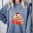 Love Book Coffee Heart Coquette Bow Valentines Day Comfort Colors Sweatshirt Denim