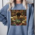 Melanin Afro Women Educated Reading Book History Girls Comfort Colors Sweatshirt Denim