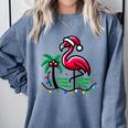Nostalgia Holiday Tees -Adult Christmas Flamingo Small Short Sleeve Crew Neck Cotton Polyester Lightweight Ribbed Cuff Winter Comfort Colors Sweatshirt Denim