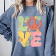 Peace Sign Love Groovy Vibes Costume Nostalgia 1980s Fashion Comfort Colors Sweatshirt Denim