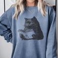 Reading Cat Cat Book Lover Comfort Colors Sweatshirt Denim