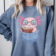 Readsalotl Axolotl Reading Book Lover Reading Pocket Axolotl Comfort Colors Sweatshirt Denim