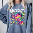 Readsolotl Cute Axolotl Book Lover Reading Women Girls Comfort Colors Sweatshirt Denim