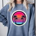 Retro 80s Synthwave Sunset & Palm Trees Retro Nostalgia 80s Comfort Colors Sweatshirt Denim