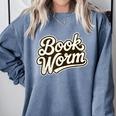 Retro Book Worm Reading For Book Lovers Comfort Colors Sweatshirt Denim