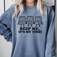 Retro Pager Squad Minimalist Monochrome Cartoon Nostalgia Comfort Colors Sweatshirt Denim