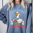 Silly Goose With Books Teacher Club School Educator Comfort Colors Sweatshirt Denim Silly Goose With Books Teacher Club School Educator Comfort Colors Sweatshirt Denim
