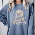 Skull Books Flowers Goth Reader Grunge Dark Alt Aesthetic Comfort Colors Sweatshirt Denim