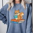 Squirrel Reading Book Glasses Bookworm Librarian Comfort Colors Sweatshirt Denim