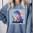 Trex Reading Book Dinosaur Comfort Colors Sweatshirt Denim