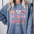 Valentine Teacher Cute Bows Apple Globe Pencil Books Art Comfort Colors Sweatshirt Denim