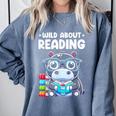 Wild About Reading Book Lover Hippo Comfort Colors Sweatshirt Denim