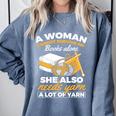 Woman Survives On Books Yarn Knitting Crochet Premium Tri-Blend Comfort Colors Sweatshirt Denim Woman Survives On Books Yarn Knitting Crochet Premium Tri-Blend Comfort Colors Sweatshirt Denim