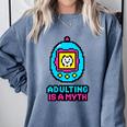 Women's Adulting Is A Myth Retro Pixel Pet Nostalgia Millennials Comfort Colors Sweatshirt Denim