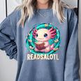 Women's Readsolotl Kawaii Axolotl Reading Book Lover Comfort Colors Sweatshirt Denim