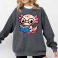 Adorable Book Lover Axolotl With Reading Glasses Cute Comfort Colors Sweatshirt Pepper