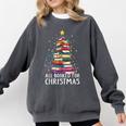 All Booked For Christmas Book Christmas Tree Lights Comfort Colors Sweatshirt Pepper